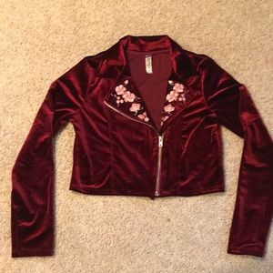 Velvet cropped dress motorcycle jacket